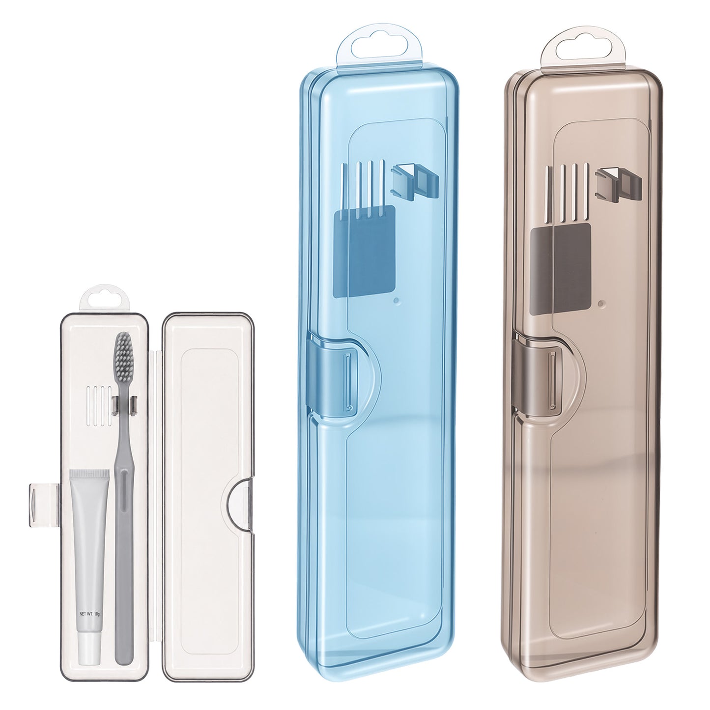 SynHHergyx 2 Pack Toothbrush Travel Case Tooth Brush Holder for Travel Portable Toothbrush Case for Traveling Breathable Tooth Brush Containers for Vacation Business Trips Gym, Hangable, Blue Brown