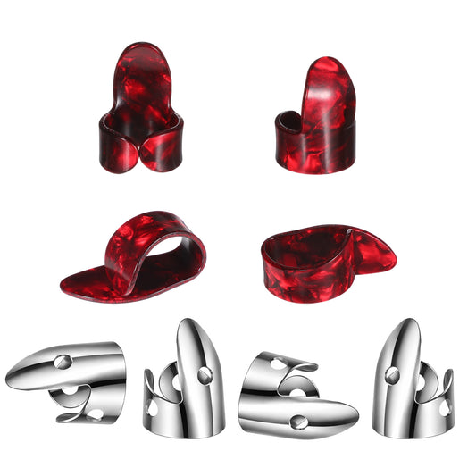 8 Pcs Banjo Finger Picks, tainless Steel Banjo Picks Adjustable Finger and Thumb Pick for Guitar Silver, Agate Color