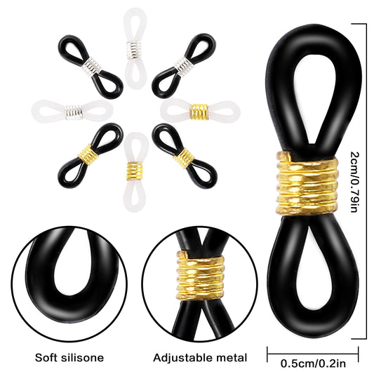 Eyeglass Chain Ends 100PCS Glasses Chain Loop Holder Silicone Eyeglass Chain Connector Adjustable Flexible Rubber Spring Strap Ends Holder Anti Slip Silicone Connector Holder Retainer for Sunglasses