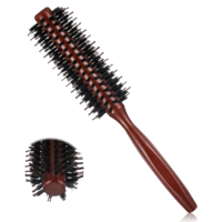 Round Boar Bristle Hair Brush, Roller Brush for Blow Drying with Wooden Handle Small Round Hairbrush for Women Men Fine Hair Straightening Curling Volumizing Volumizing Detangling