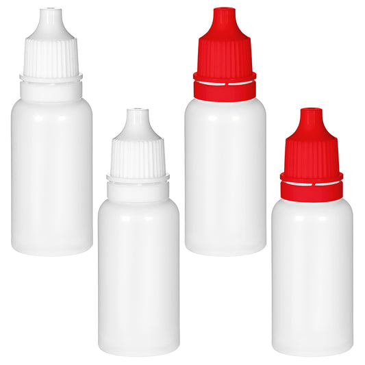Psyqtsuary 4 Pcs 15ml/0.5oz Plastic Dropper Bottles Eye Dropper Bottles Empty Plastic White Translucent Squeezable Eye Liquid Dropper Bottles with Cap and Plug for Home, Work, Travel, White/Red
