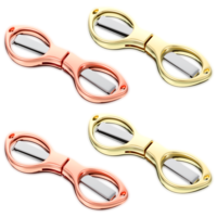 4 Pcs Folding Scissors Portable Mini Travel Scissors Shaped Mini Shear Telescopic Cutter Anti Rust Stainless Steel Scissor for Fishing Sewing Crafting Home Office Paper Travel (Rose Gold and Gold)