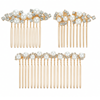 3 Pcs Pearl Wedding Hair Comb Vintage Hair Headpiece Jewelry Rhinestone Bridal Hair Jewelry Side Comb Hairs Piece for Bridesmaids and Brides(Gold)