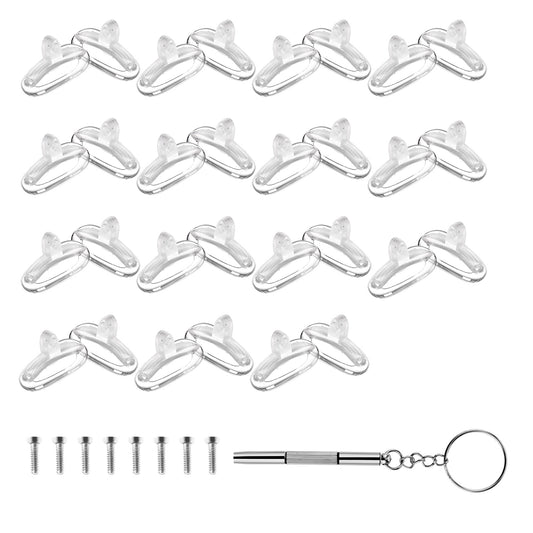 8 Pairs Eyeglass Nose Pads with Screws and Screw Driver, Oval Soft Nose Guards Anti Slip Push in GlassesReplacement Nose Pads Silicone Nose Rest Repair Kit for Eye Glasses Sunglasses(14 mm)