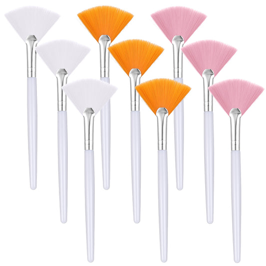 9 Pieces Fan-shaped Face Brushes Fan Mask Brushes Soft Facial Applicator Brushes Tools Makeup Mask Applicator Brushes for Face Mask Skin Care Fan Brush for Mud Cream (Pink,yellow,white)