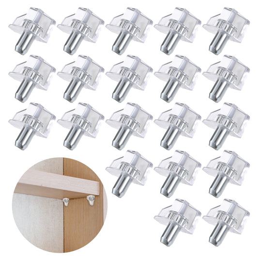 Shelf Support Peg, 20 Pcs Clear Shelf Pegs & Pins 5mm Plastic Cabinet Shelf Support Pins Shelf Holder Pin Shelf Holder Replacement Peg Bracket Steel Pin for Cabinets Bookcase Shelves Cupboard
