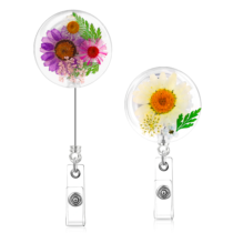 2 Pack Nurse Badge Reels, Badge Holder Retractable Clip Cute Nursing Student Badge Reel Name Card Badge Clip, Handmade Dried Flower Resin Badge Reel for Nurse Doctor Teacher Office Worker