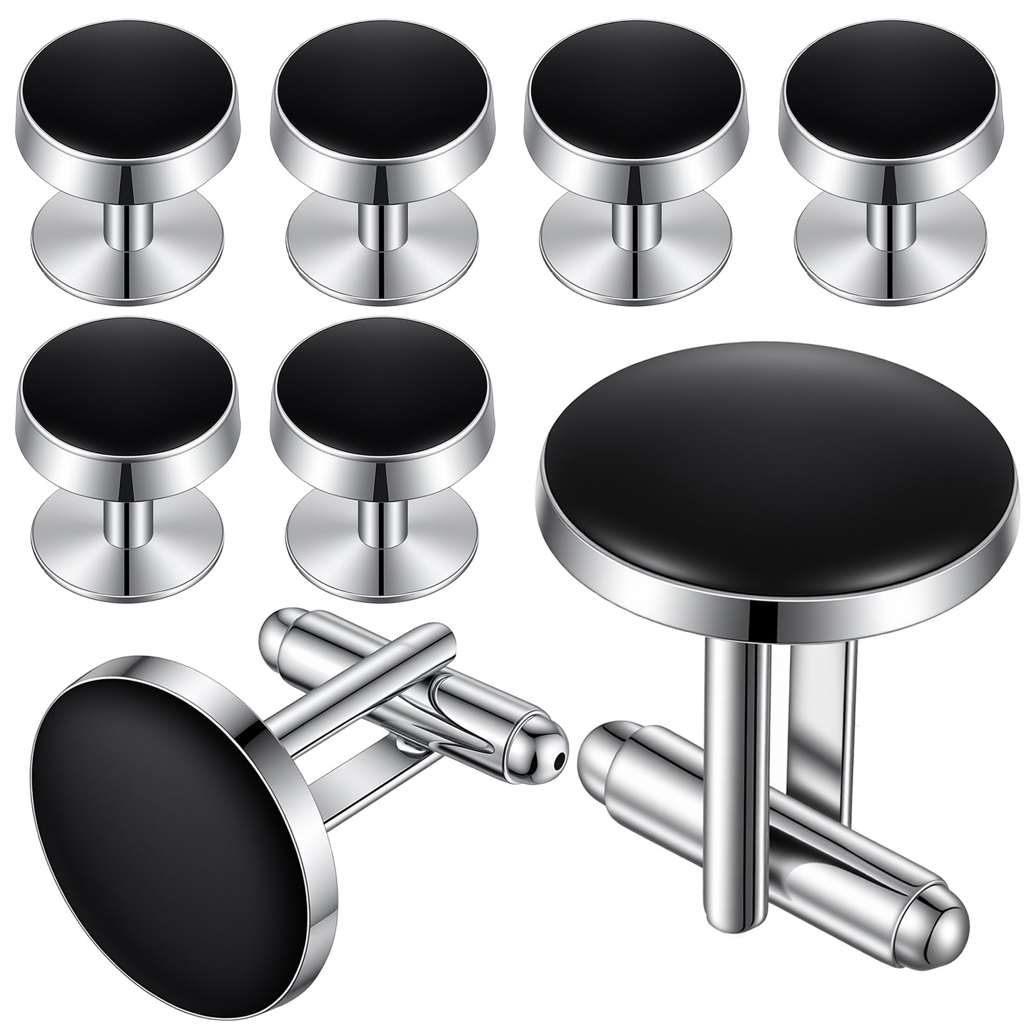 Tuxedo Shirt Buttons, 8 PCS Cuff Links Mens Cufflinks and Studs Set, Tuxedo Studs Men's Cuff Links Tux Shirt Accessories for Men Wedding Business Gift Classic Tux Stud