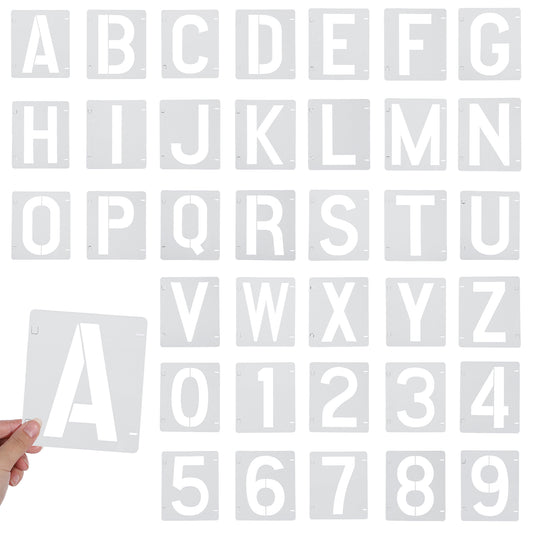 36 Pcs Alphabet and Number Stencils 4 inch Reusable Plastic Letter and Number Stencil for DIY Projects Wall Wood Fabric Rock Signage Chalkboard Door Porch (White)