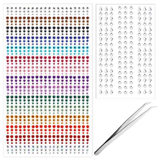 1053pcs Face Stickers, Rhinestone Stickers, Self Adhesive Festival Jewels with Tweezers, Face Rhinestones Stickers Self-Adhesive Face Diamonds Rhinestones for Makeup Nail Gems(1 Colorful, 1 Beige)