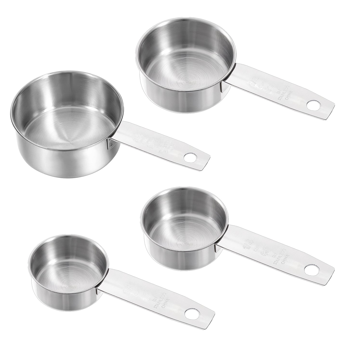 Stainless Steel Measuring Cups Set, 1/8, 1/4, 1/3 and 1/2 Cup Metal Measuring Cup Kitchen Gadgets Measure Cups for Cooking Baking Dry Wet Ingredients and Liquid, Dishwasher Safe, Set of 4