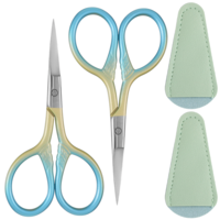 2 PCS Eyebrow Scissors for Women with Leather Sheaths, 3.6inch Stainless Steel Small Precision Scissorss Professional Grooming Mini Scissors Set for Nose Eyebrow Beard Trimming Personal Care, Sewing