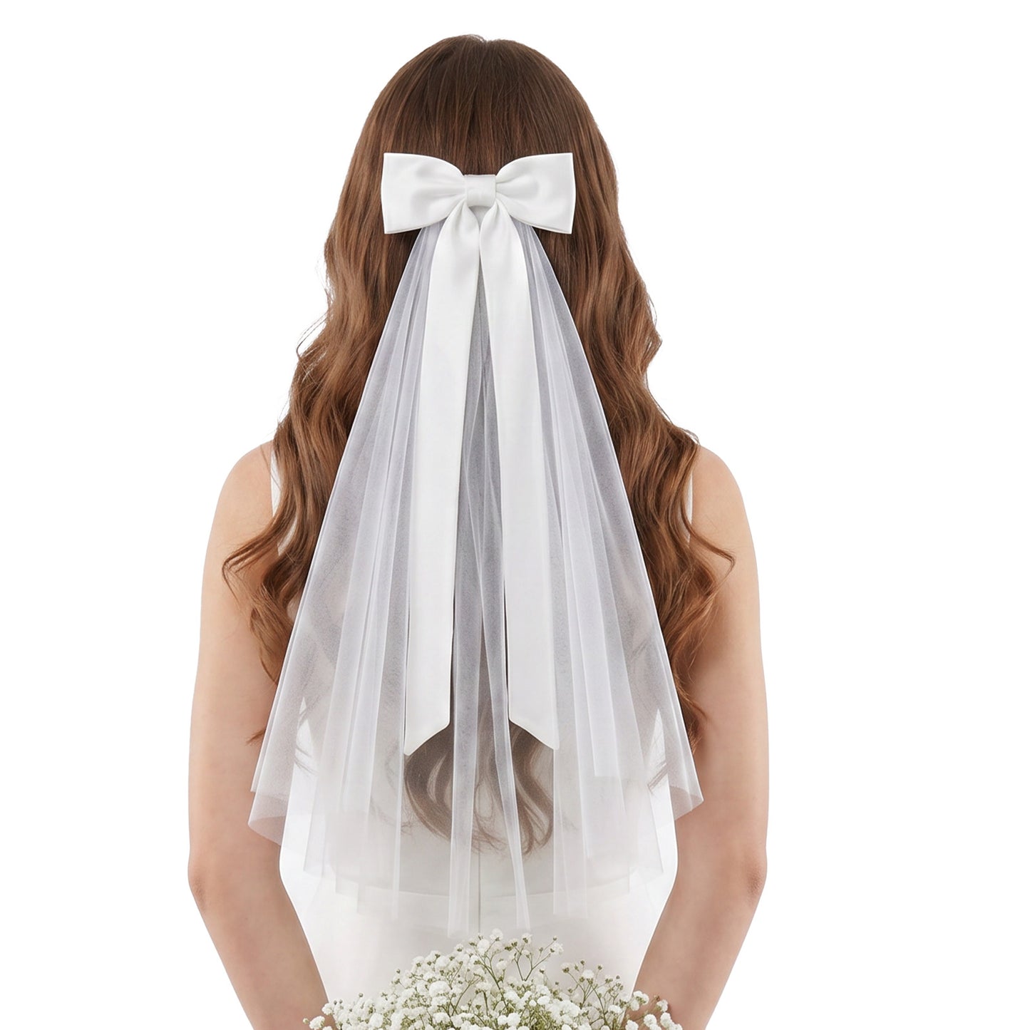Qulkws Bride Veil Short Wedding Hair Bow Veil Bridal Bow Veils with Clip Women White Bridal Short Veils Bachelorette Party Decoration for Women