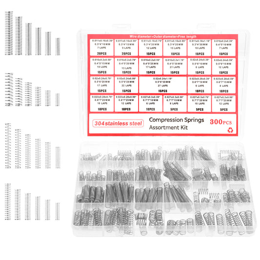 300PCS Compression Springs Assortment Kit, 304 Stainless Steel Small Spring Set for DIY Repair Project 23 Different Sizes Mechanical Metal Mini Spring For DIY, Home, Automotive Repairs