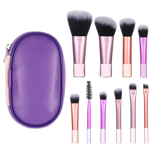10 Pcs Mini Travel Makeup Brush Set With Pouch Portable Full Complete Function Cosmetic Kit Short Makeup Brush Small Travel Essentials for Women Girls Brushes Blush Powder Eye Shadow (Colorful)