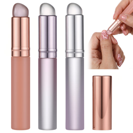3 Pcs Silicone Chrome Nail Powder Applicator, Ombre Nail Brush, Silicone Pen Soft Head Stamper Manicure Tool for Ombre, Chrome, French Nails, Beginners
