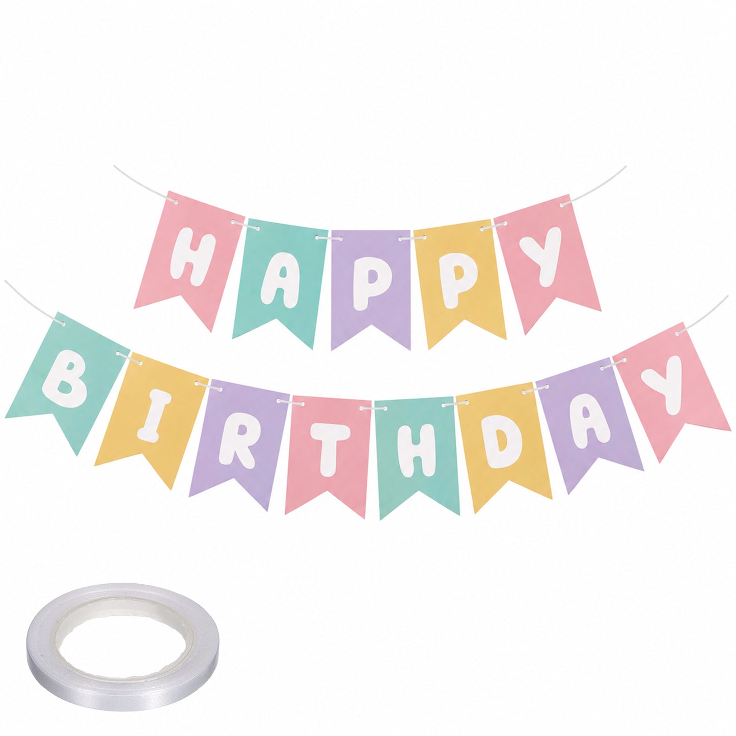 Pastel Happy Birthday Banner, Pink Blue Purple Yellow Birthday Banner Rainbow Bunting Sign for Women Party Decorations Party Photo Props