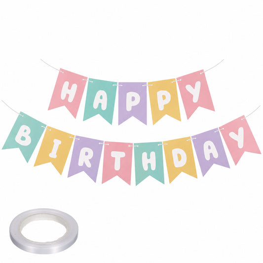 Pastel Happy Birthday Banner, Pink Blue Purple Yellow Birthday Banner Rainbow Bunting Sign for Women Party Decorations Party Photo Props