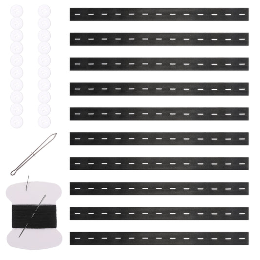 Bruislard 10 Piece Elastic Jean Waist Tightener Tool Adjustable Pants Button Tightener Waist Extenders Supplies with 20 Buttons, 1 Thread Hook and 1 Sewing Kit for Women Men Black