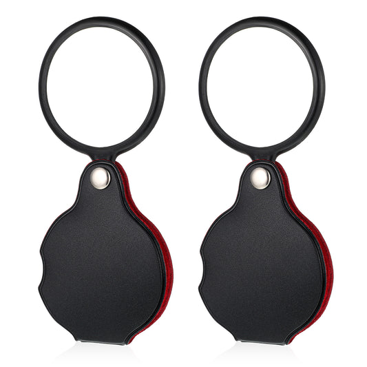 10X Small Magnifying Glass, 2PCS Pocket Pocket Magnifier Rotating 50mm Folding Magnifier with Protective Sheath Portable Mini Magnifying Glass for Seniors Reading, Jewelry, Inspection (Black)