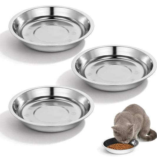 3pcs Stainless Steel Cat Bowls Dishes Cats Food Bowls Whisker Friendly Food Dishes for Indoor Cats 6.3 Inch Metal Shallow Cat Pet Water Feeding Bowl Plates Fatigue Relief for Wet & Dry Foods