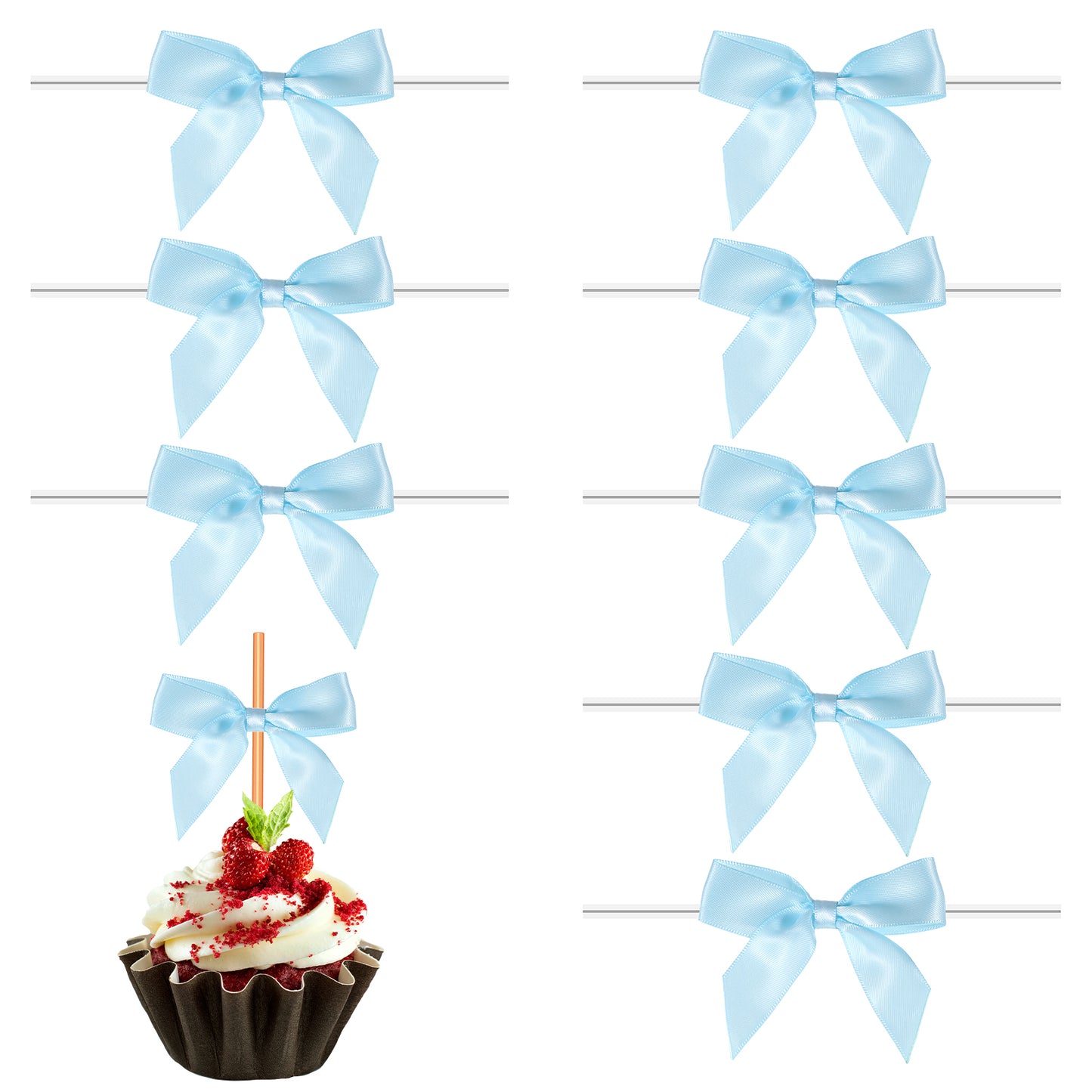Twist Tie Bows, 50 Pcs 2 Inches Baby Blue Ribbon Satin Bows Premade Ribbon Small Bow Cute Satin Bow for Gift Wrapping DIY Craft Gift Cake Treat Bags Wedding Decorations Party Favors Birthday Party