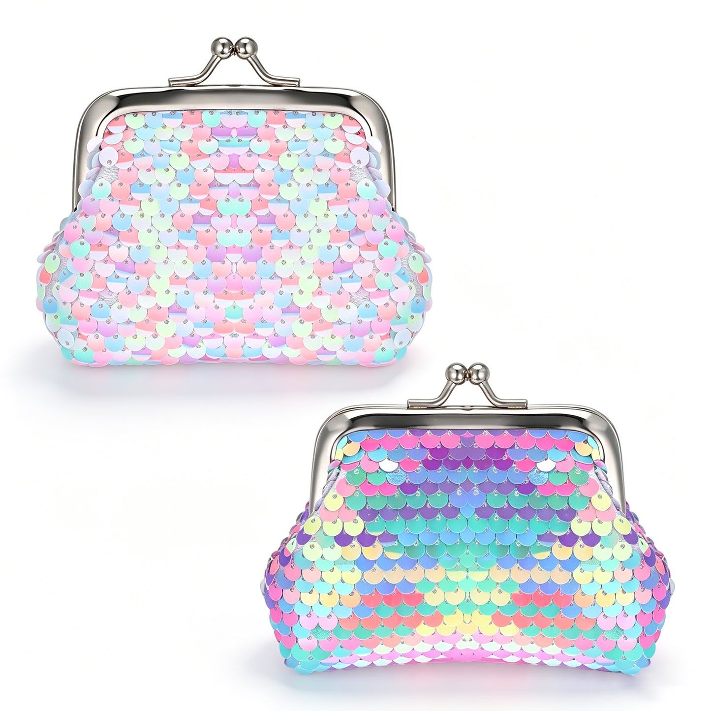 2 Pieces Change Purse Small Coin Purse Sequin Coin Purses Wallet Mini Wallets Rainbow Wallet Colorful Change Purses for Coins Keys Lipstick Women