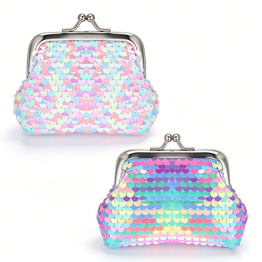 2 Pieces Change Purse Small Coin Purse Sequin Coin Purses Wallet Mini Wallets Rainbow Wallet Colorful Change Purses for Coins Keys Lipstick Women