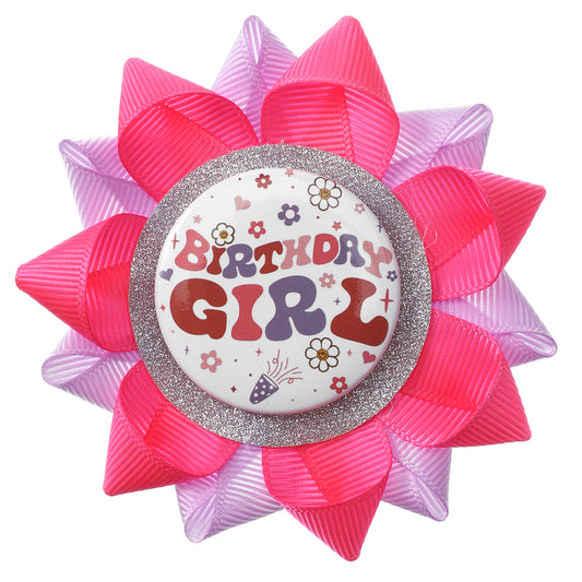 Handmade Birthday Girl Pin Happy Birthday Button Pins for Girls Women Hot Pink and Purple Ribbon Button Pin Party Decorations Supplies Gifts Ideas