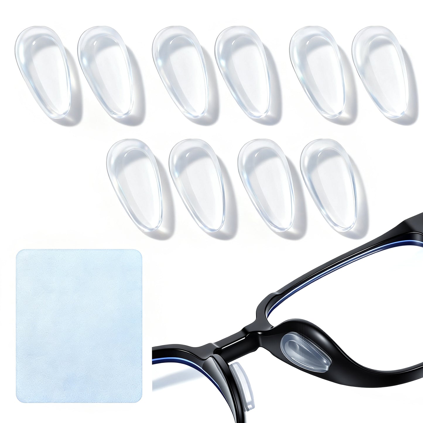 5Pairs Eyeglass Nose Pads with Eyeglass Cleaning Cloth,Nose Pads for Glasses Non Slip Silicone Noses Pad Soft Eyeglasses Noses Grips with Airbag,3.2mm Thickness for Eyeglasses Sunglasses Reading Glass