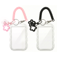 2 PCS Photocard Holder Keychain Set, Cute Photo Card Holder with Spiral Wrist Coil Photo Card Holders Keychain Clear Silicone ID Cards Holders with Retractable Spring Lanyard for Outing Office Travel