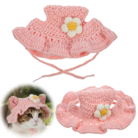 Pink Crochet Hats for Cats, Charming Cat Hat with a Flower Cotton & Soft Knitted Hat for Puppy Cats Kitten Dogs Pet Clothes Puppies Halloween Christmas Party Costume Head Wear Accessories Cat Hats