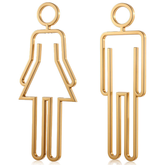 2 Pcs Acrylic Womens and Mens Bathroom Signs Adhesive Backed Men's and Women's Restroom Signs 8.66" Long Gold Bathroom Restroom Door Sign