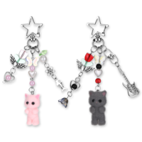 Psyqtsuary Cute Fuzzy Cat Keychain, Aesthetic Pink Keychain, Y2K Heart Pendant for Women, Delicate Kitty Keychains Decor for Women Backpack Purse Bag Phone Decorative Ornament Accessories