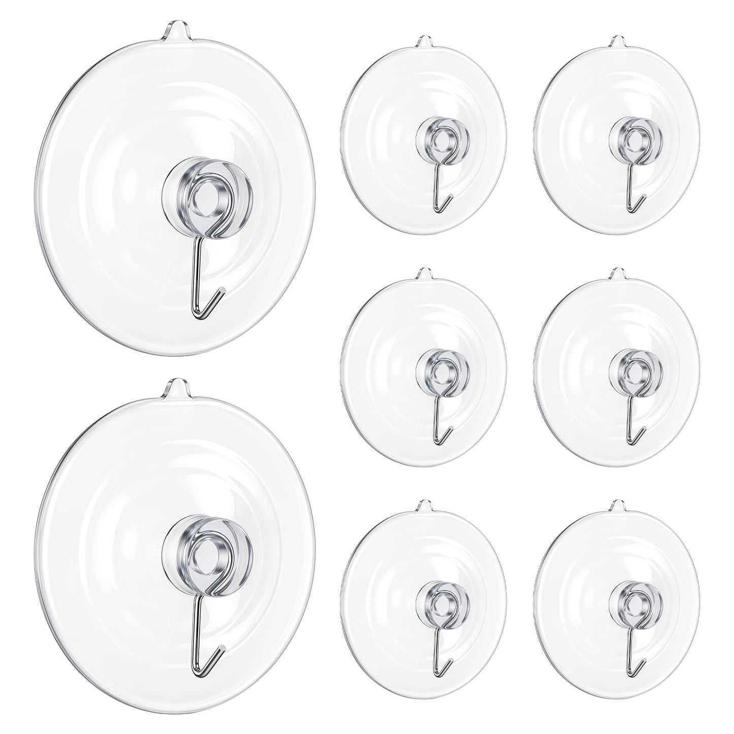 Zelphvt 8 Pcs Suction Cup Hooks, Holds 4.5kg Max 6.7 Cm Transparent Window Suckers for Glass Plastic Strong Suction Hooks for Bathroom Kitchen Window Wall Glass
