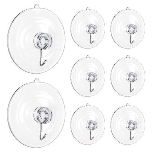 Zelphvt 8 Pcs Suction Cup Hooks, Holds 4.5kg Max 6.7 Cm Transparent Window Suckers for Glass Plastic Strong Suction Hooks for Bathroom Kitchen Window Wall Glass