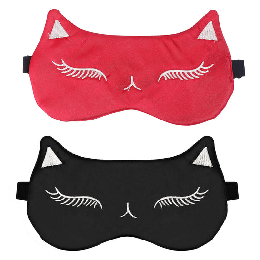 Cute Cat Sleeping Eye Mask, 2 PCS Cat Sleep Mask Sleeping Eye Cover Adjustable Mask Night Eyeshade Cover Soft Lightweight Night Sleep Eye Masks Kitty Eye Mask Blindfolds for Girls Boys Women Men