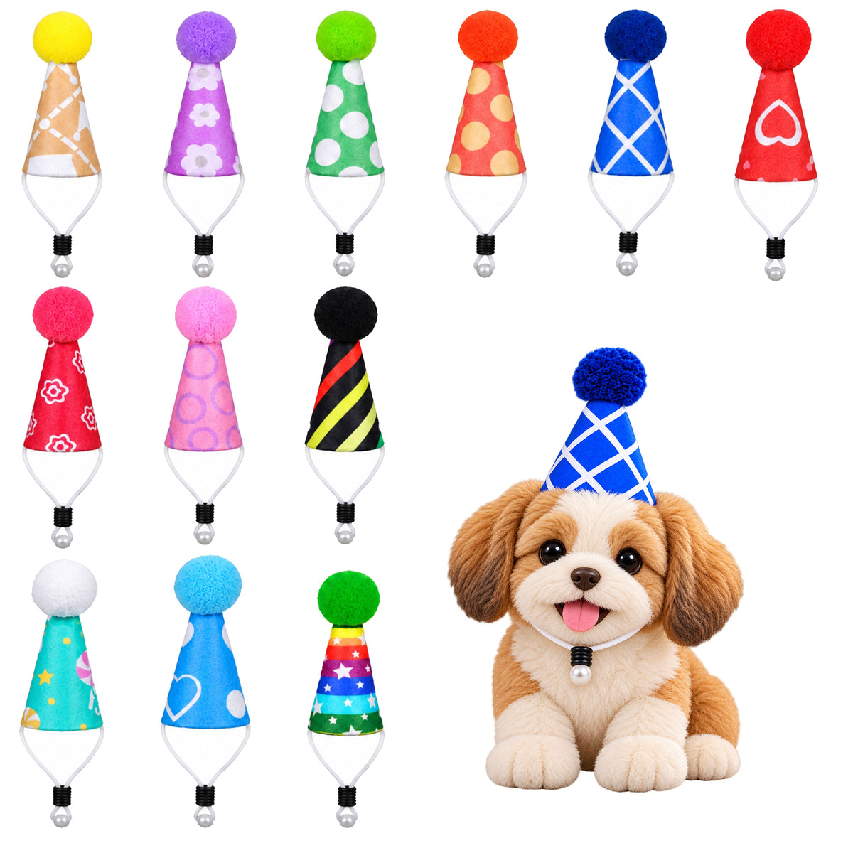 12 PCS Party Hats for Stuffed Animals, Colorful Mini Party Hats