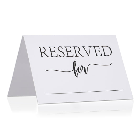 20 Pcs Reserved Table Signs, 4 x 6 Inch Reserved Seating Signs Double Sided White Reserve Sign with Name Line Folded Place Cards for Reserving Seats Restaurant Wedding Reception Business Meeting