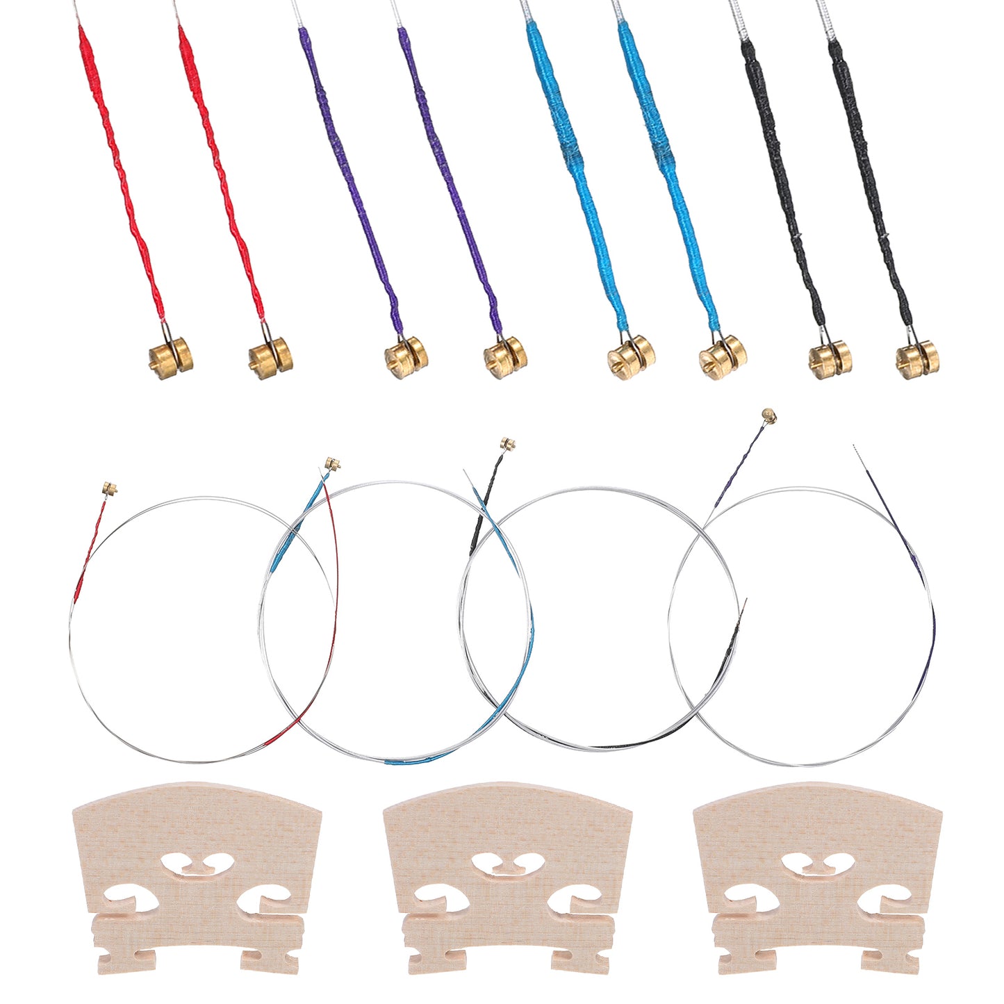 12 Pcs Violin Strings Universal Full Set (G-D-A-E) with 3 Pcs Violin Bridge 4/4 Violins Universal Steel Core Dominant Fiddle String Classic Steel Strings for Instruments 4/4 3/4 1/2 1/4 Violins