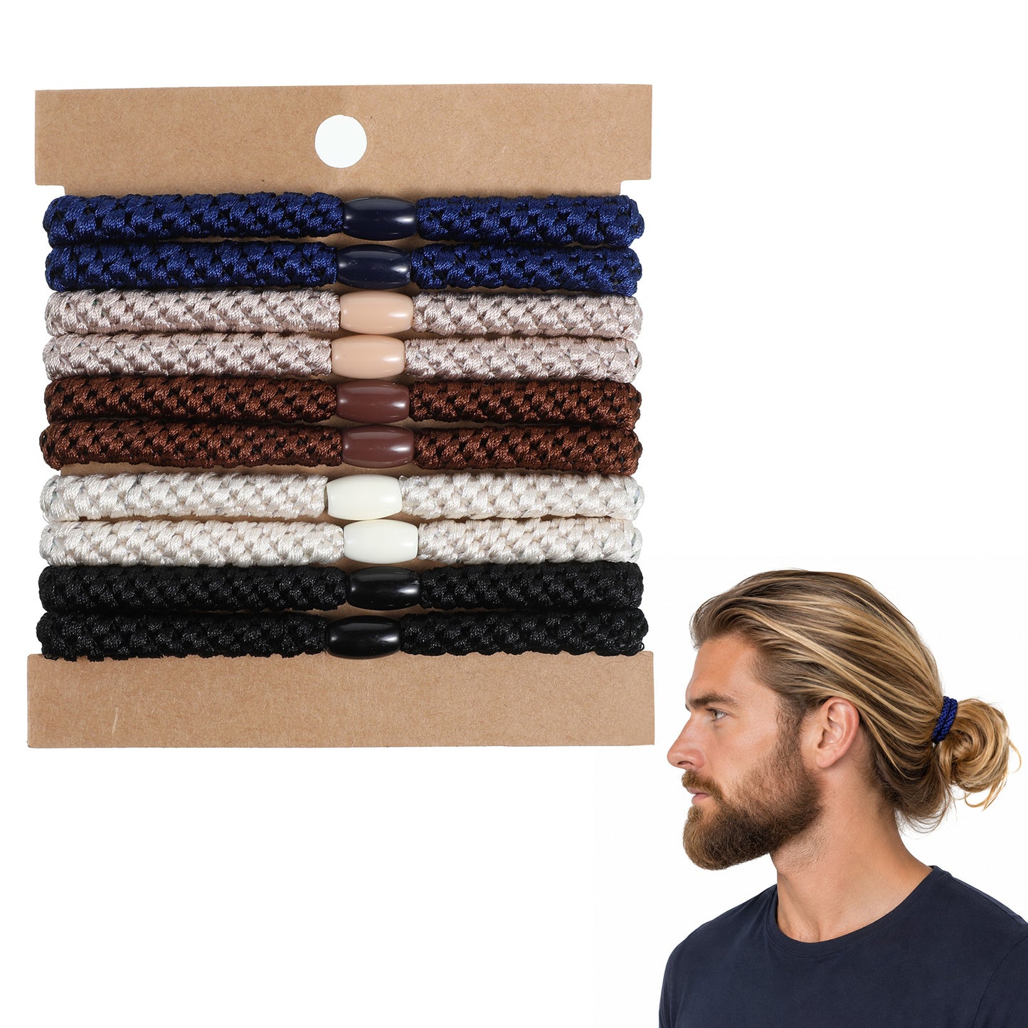 10PCS Braided Thick Hair Ties for Men, Mens Hair Ties Bracelets No Damage No Crease Hairties, Buns Curly Thick Elastic Hairs Tie for Guys Long Hairs, Workout Office Daily Use
