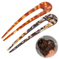 2 Pack French Hair Forks Tortoise 12cm Large French Hair Pins for Women 2 Prong Updo Chignon Pin Cellulose Acetate Bun HairSticks for Women Girls Hairstyle Accessories
