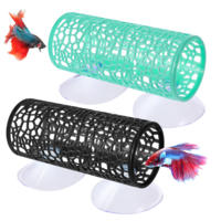 Betta Fish Tunnel Tube 2 PCS Betta Fish Toys, Black Bettas Fishs Tunnel Hammock Bettas Tunnels Swim Tube, Soft Edged Bettas-Hammock Bed Bettas-Tank Accessories with Suction Cups for Crayfish Shrimps
