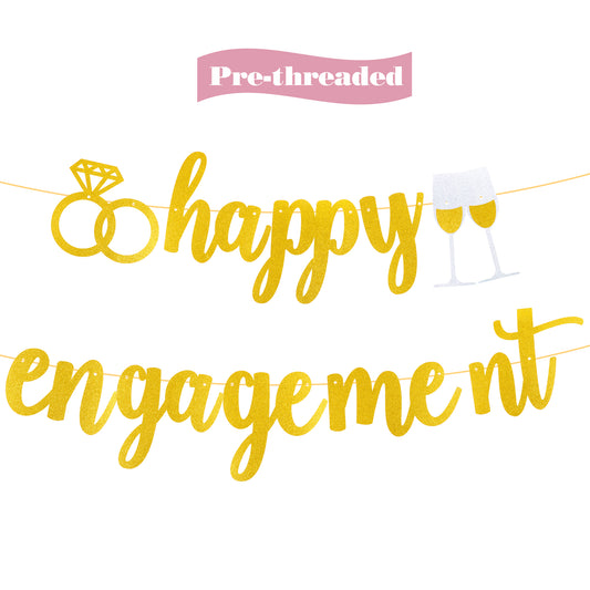 Happy Engagement Banner, Gold Glitte Engagement Party Decorations Sign, Engagement Party Banner, Happy Engagement Decor, Wedding Shower Decorations