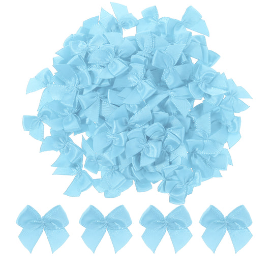 Mozeat Lens Mini Bows, 100 Pcs 1 Inch Ribbon Blue Bows Satin Premade Tiny Bows for Crafts DIY Sewing Gift Wrapping Wedding Birthday Christmas Party Scrapbooking Decorations