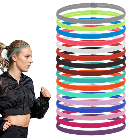 16 Pieces Elastic Headbands Colorful Workout Headbands Sports Headbands Stretchy Skinny Headbands for Women Grip Headbands Non Slip Thin Headbands for Women, Men(Multi-colored)