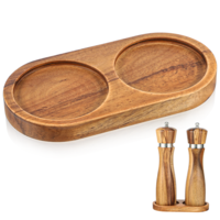 Salt and Pepper Tray, Beech Salt and Pepper Mill Holder (Inner Dia 2.5 Inch) Wood Condiment Grinder Tray for Home Dining Kitchen Mills, Shakers Storage Holder