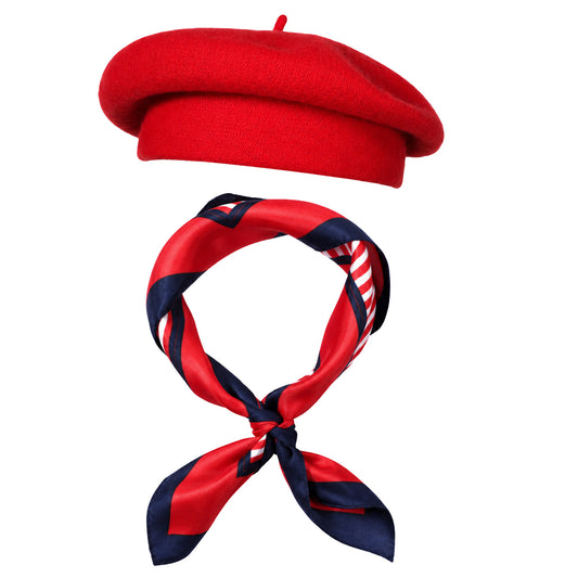 Bruislard 2 Pcs French Beret Hat Set Red Classic Beret Hats