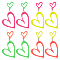 4 Pair Neon Heart Earrings, Acrylic Neon Heart Hoop Earrings for Glow Party 80s 90s Outfit Funky Earring Colorful Hearts Drop Dangle Earring for Women Party Accessories(Green, Pink, Yellow, Orange)