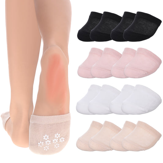 8 Pairs Toe Topper Socks Women, Half Socks Non Slip Invisible No Show Liner Half Sock Toe Cover Sock (Black, White, Bean Paste, Khaki)
